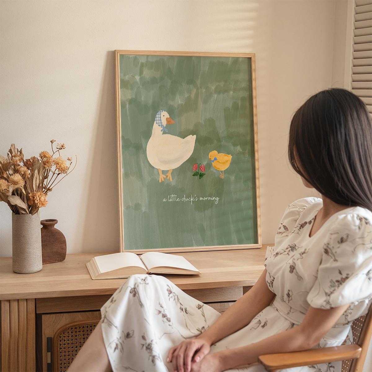 풀밭 친구들 아기 오리의 아침 포스터 - a little duck's morning