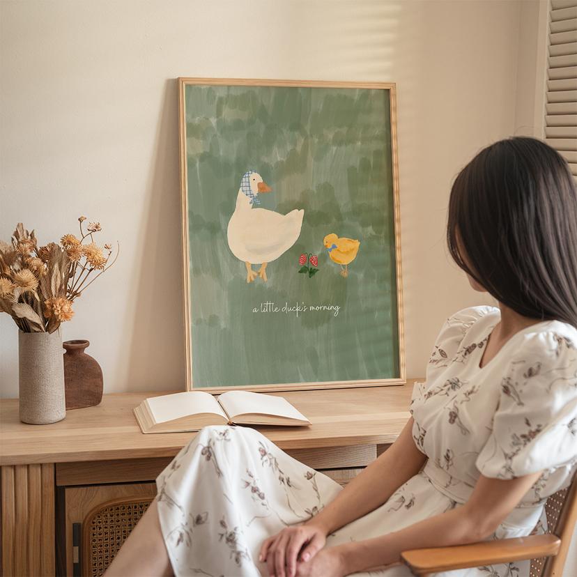 풀밭 친구들 아기 오리의 아침 포스터 - a little duck's morning