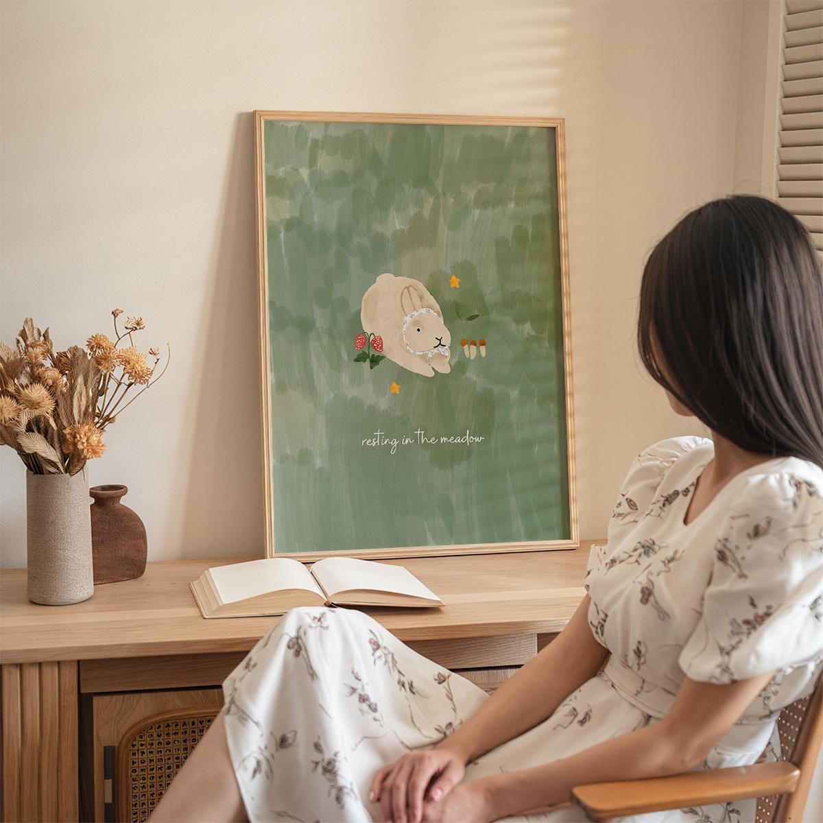 풀밭 친구들 토끼의 휴식 포스터 - resting in the meadow