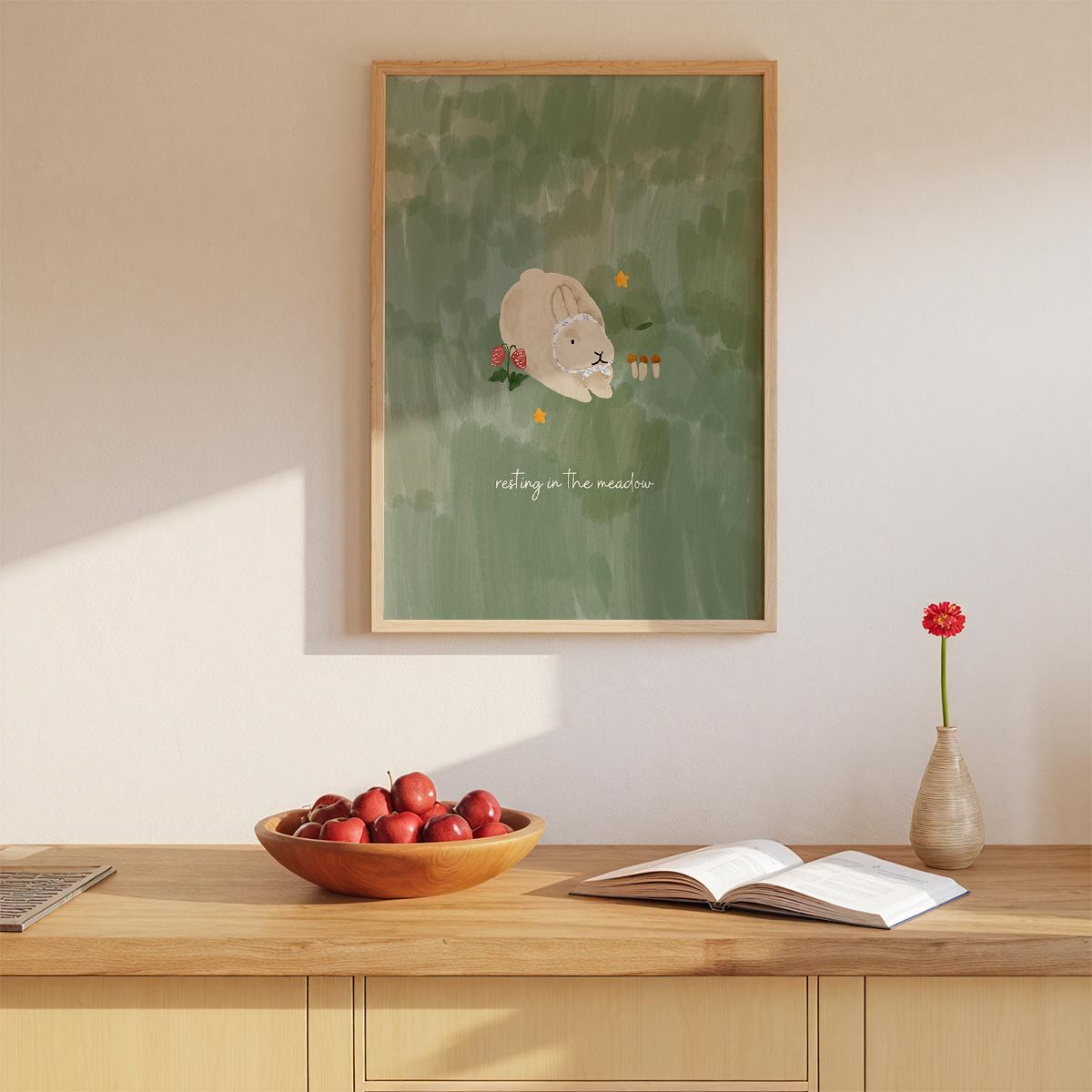 풀밭 친구들 토끼의 휴식 포스터 - resting in the meadow