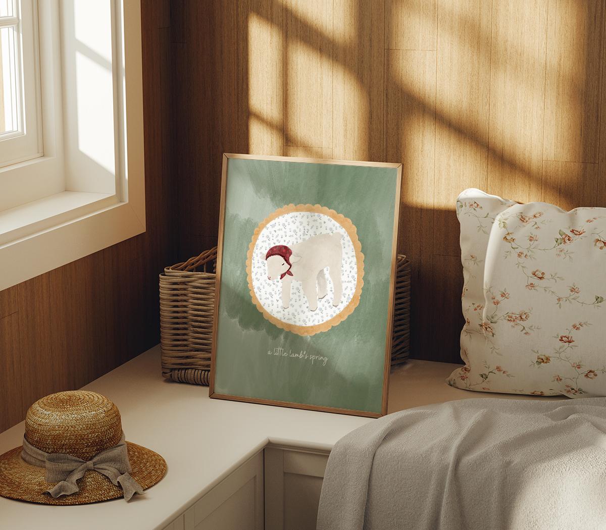 풀밭 친구들 봄을 닮은 아기 양 포스터 - a little lamb's spring