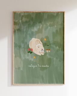 풀밭 친구들 토끼의 휴식 포스터 - resting in the meadow