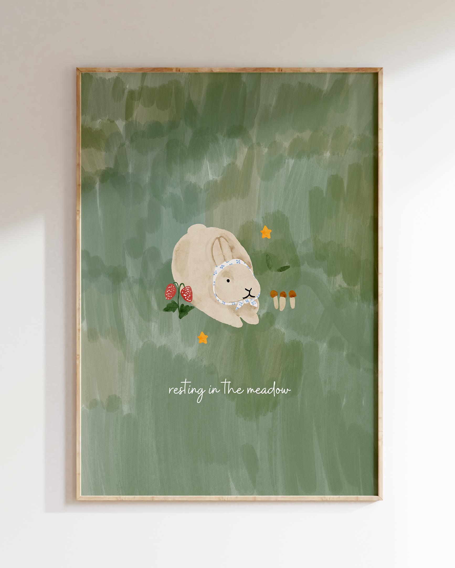 풀밭 친구들 토끼의 휴식 포스터 - resting in the meadow