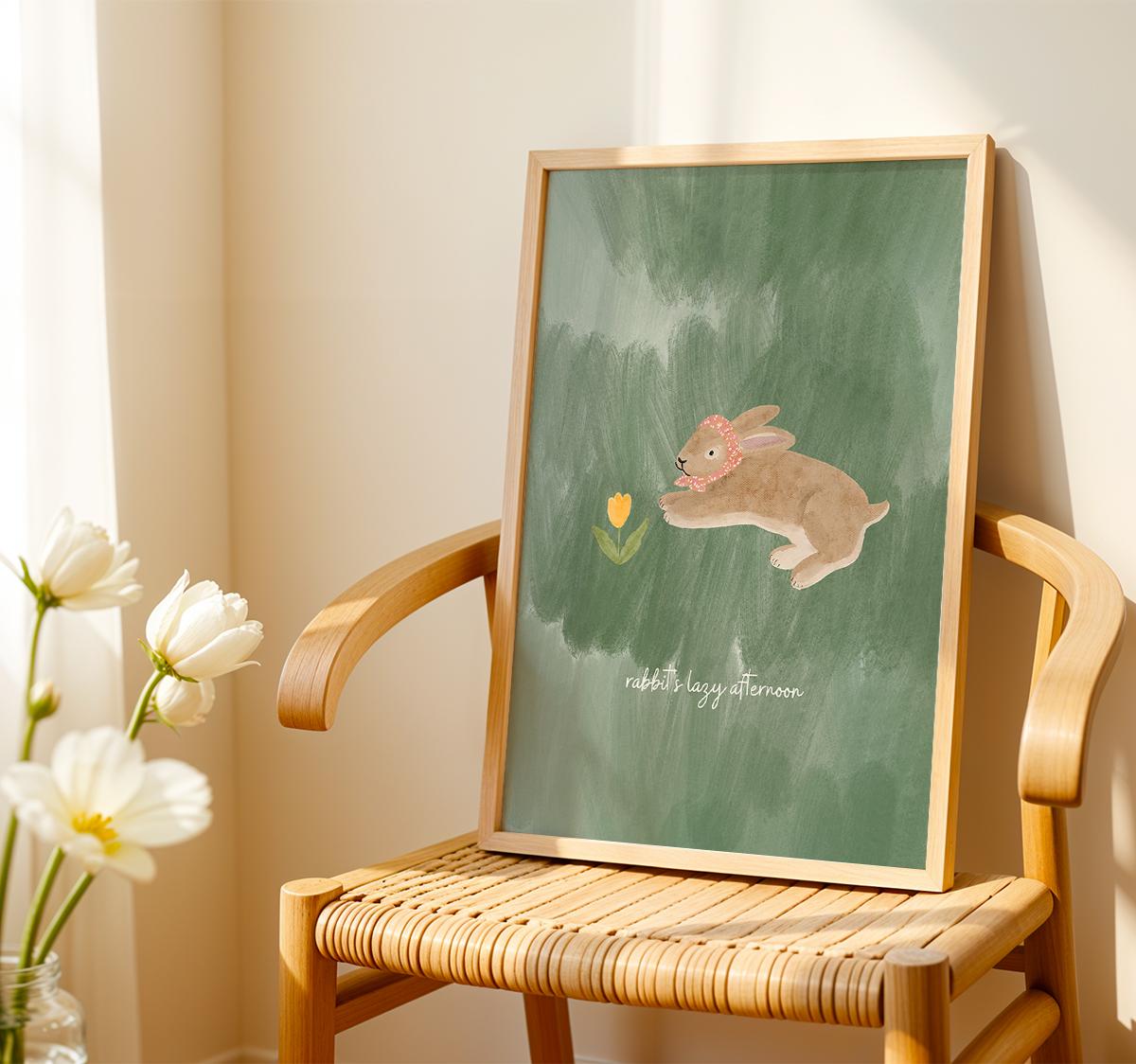 풀밭 친구들 토끼의 느긋한 오후 포스터 - rabbits lazy afternoon