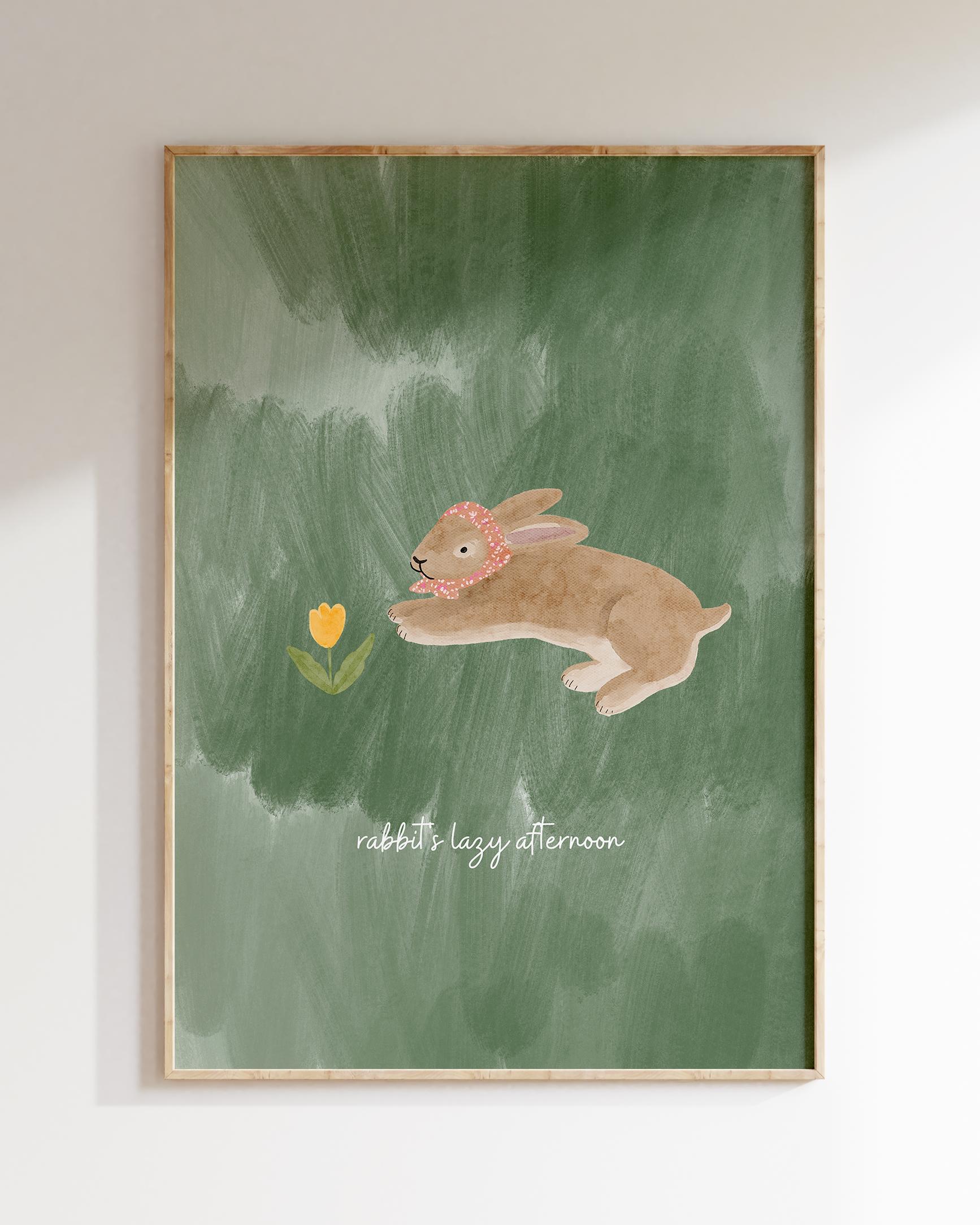 풀밭 친구들 토끼의 느긋한 오후 포스터 - rabbits lazy afternoon