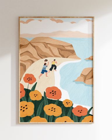 평화로운 주말 바닷가 핸드드로잉 포스터